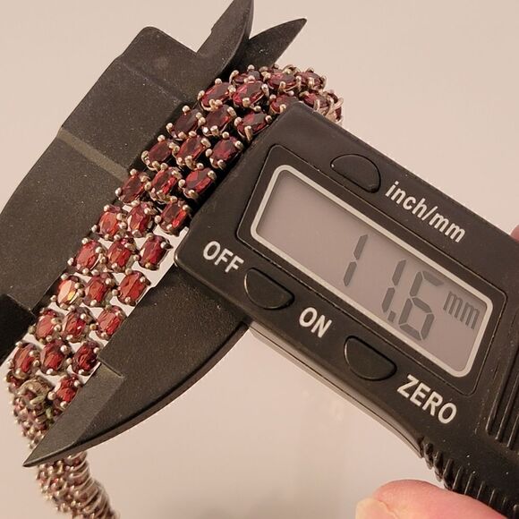 Dee Berkley Sterling Red Garnet Triple Row Tennis Bracelet - Picture 9 of 9